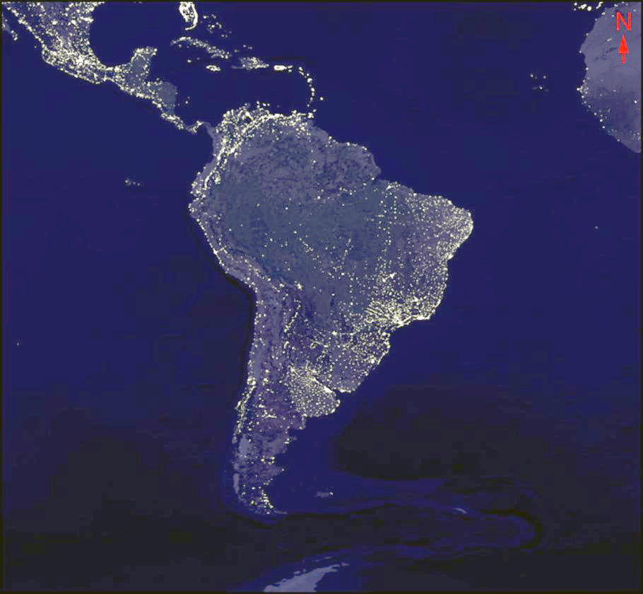 NASA image of Latin America at night