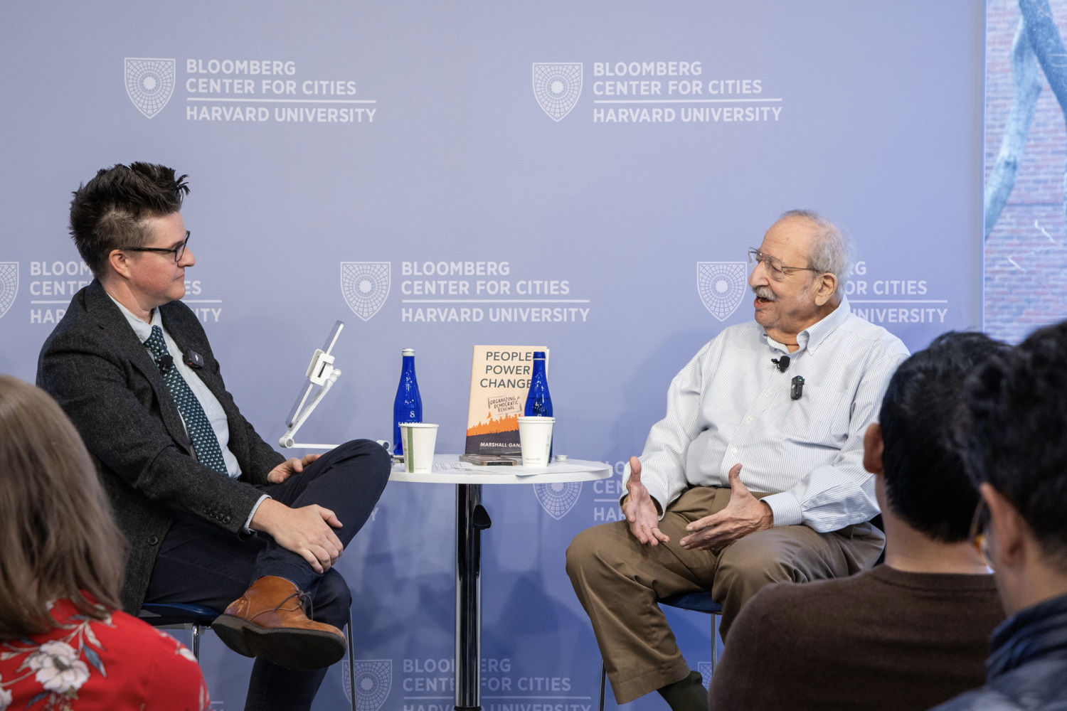 Ganz and Chenoweth seated on stage, talking